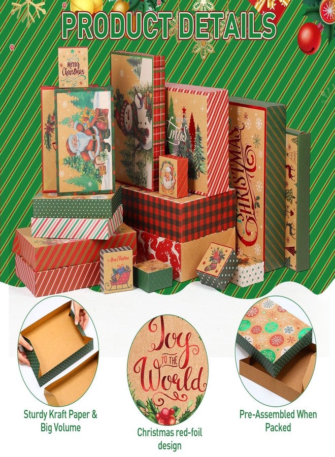 Pickmesh 18 Pcs Kraft Christmas Gift Boxes with Lids 18 Size Foil Xmas Wrapping Box Bulk Merry Christmas Shirt Box with Label Sticker for Xmas Holiday Party Sweater Cloth Gift Wrapping Supplies Decor - Image 4
